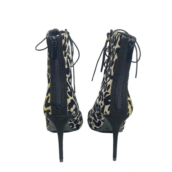 Anne Michelle Metallic Gold & Black Stiletto Heel Ankle Booties Lace Up Peep Toe - Picture 10 of 14